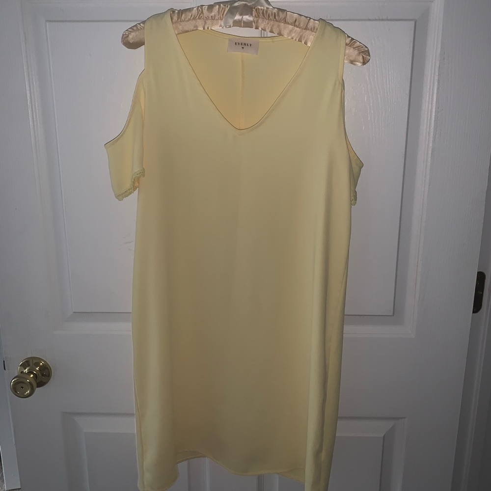 yellow cold shoulder dress